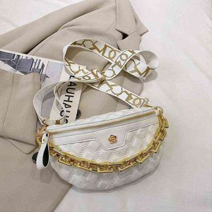 Sacos de cintura HBP elegante Diamante Lattice PU Cadeia para mulheres Apliques de apliques de apliques femininos Fanny Wide Strap Crossbody Belt 220810