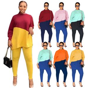 women's suit 2022 pants autumn long sleeve round neck loose casual color matching sweater two-piece Leggings