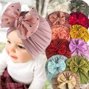 Lovely Shiny Bowknot Baby Hat Cute Solid Color Babys Girls Boys Hat Turban Soft Newborn Infant Cap Beanies Head Wraps