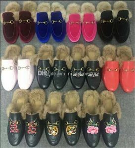 Designer Women Fur Slippers Princetown Loafers Leather Mules Black Metal Chain Slipper Velvet With Buckle Mules