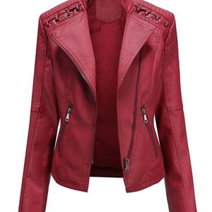 Sonbahar Kış PU Faux Ceketler Kadın Uzun Kollu Zipper İnce Motorlu Biker Deri Ceket Kadın Dış Giyim Üstleri 220811