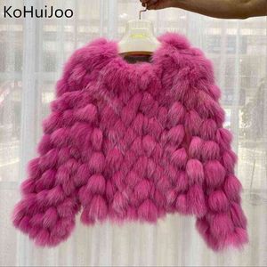 KoHuiJoo Autumn 2022 Korean Fashion Short O-Neck Really Fur Coat Women Ladies Coats Winter Outwear Elegant Long Sleeve T220810