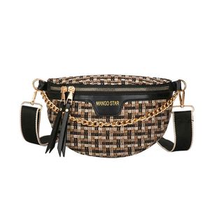 HBP Fanny Packs Designer stickade midjesäckar för kvinnor som väver kvinnliga väskor damer bred remma crossbody bröst trender