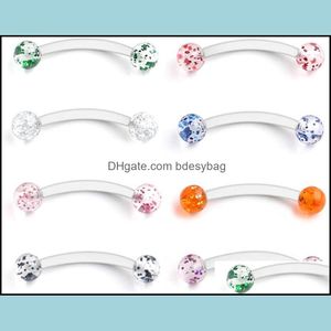 Nose Rings Studs Body Jewelry Glitter Bioflex Acrylic Curved Barbell Snake Eyes Tongue Ring Retainer Piercing 14G 8Pcs Drop Dhzcu