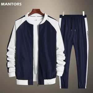 Mens eşofman seti bahar spor giyim 2 parçalı setler patchwork ceket pantolon pantolon erkek sokak kıyafeti hip hop erkek giyim