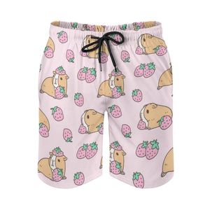 Men's Shorts Pink Guinea Pig And Strawberry Pattern Men's Sport Running Beach Trunk Pants With Mesh Lining Trunks GuineaMen's