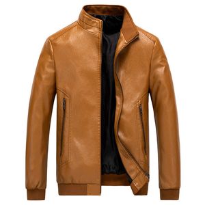 Herren Lederjacke Biker Motorrad Reißverschluss Langarm Mantel Top Blusen Stehkragen Schlanke Jacken Männliche Bomberjacken B01043