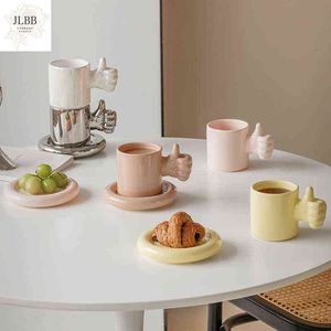 Kreative Handtasse und Untertasse, Keramik-Kaffeetasse mit rundem Teller, personalisiertes Teetassen-Set, lustiges Geschenk für ihn, ihr Büro, Trinkgeschirr T220810