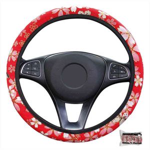 Girl Women Car Steering Wheel Cover Cloth Wrap Cherry Blossoms Woman Girl Beautiful For 3738 Cm M Size Steering Wheel Protector J220808