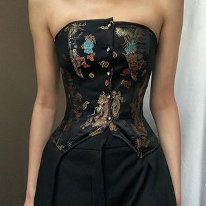 Damen Tanks Camis Damen 2022 Stil Chinesisch mit Blumenstrauß Taille Oberbekleidung Rückenträger Brüste Ein-Wort-Kragen Tube Top TopDamen