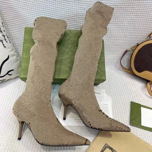 Top-Hacker-Projekt Aria gestrickte Socke Overknee-hohe, hohe Stiletto-Stiefel, dehnbare, oberschenkelhohe, spitze Zehenpartie, warme Ankle Booties für Damen, Luxus-Designerschuhe, Schuhe