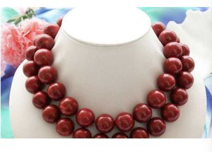 Catene Bellissimo set di orecchini con collana di perline di corallo rosso rotondo naturale enorme da 34 