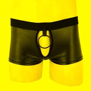 Underbyxor Mens Open Crotch Shorts Faux Leather Pants Sexig Sissy Cut Out Low Rise Boxer Briefs Clubwear Bulyx Underwear Shortsunderpants