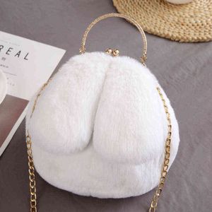 Borse a tracolla HBP Cute Girls Warm Plush Messenger Women Rabbit Ear Shape Chain Mobile Phone Small 220811