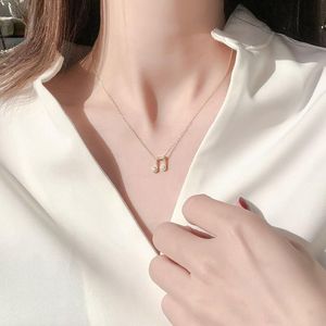 Pendanthalsband koreanska Sterling Silver Simple Musical Note Gold Color Cubic Zirconia Cleavicle Chain Necklace For Women Girls Jewelry G