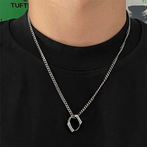 Japanese Simple And Old Ancient Silver Necklace Men Tide Niche High Street Retro Titanium Steel Pendant Jewelry Gift Accessories