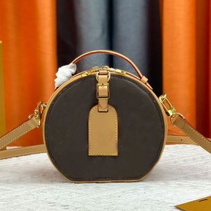 Boit mini bolsa de ombro circular letras impressas sacos de crossbody saco de bolsa de bolsa de bolsa feminina caixa de couro genuíno Pochette de alta qualidade carteiras