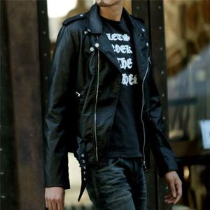 Men's Jackets Street Culture Men Motor Jacket Quality Goods PU Leather Slim Belt Autumn Coat Black 007Men's