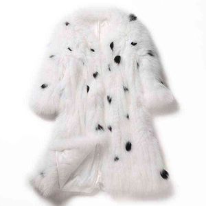 本物の毛皮ニットコート天然ファージャケット女性の本物の毛皮アウター6xl 90cm長さt220810