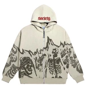 Y2K EMO MEN MEN STREEWAWELA Vintage Skull Hoodie Zip Up Hoodies Grunge Grunge Sweetshirt Tops góticos Harajuku Alt Jackets Roupas 220811