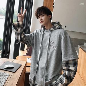 Men's Hoodies & Sweatshirts 2022 Autumn Lattice Printing Coat Male Clothing Pullover Split Joint Loose Cotton Casual Size M-5XL1