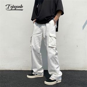 Fojaganto Spring Mens Cargo Pants Corean Solid Multipockets مستقيم السراويل Hip Hop Street سراويل فضفاضة غير رسمية ذكر 220811