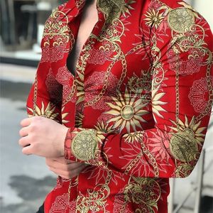 Mens camisa de manga longa Hawaiian Luxury Social Luxury Up Cardigan Bloups Whacsale Single Bresdted Turndown Collar Broad 220811