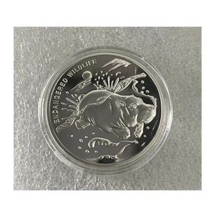 Srebrny prezent plisowany zagrożone dziką przyrodę Hippo afrykański Kongo Congo Franc Animal Souvenirs Moneta Medal Collectible Monety Prezent.cx
