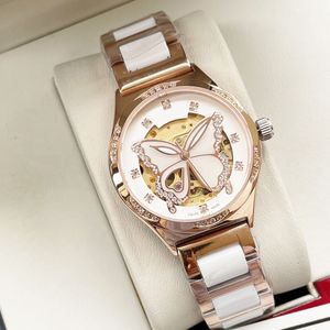 Fashion Mechanical Women's Watch 32mm Sapphire Mirror Ceramic Inter-Steel Chain Rose Gold Dial Luminous Waterproof Movement Simple Exquisite High Quality 2022