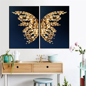 Nordisk duk målar vägg affisch gyllene fjäril förgylld bild modern stil canvas tryck målning konst gång vardagsrum dektor
