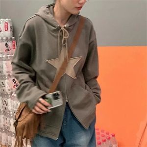 Hip Hop Zip Up Hoodie Star Patch Baumwolle Damen Lose Tops Harajuku Punk Gothic Clothes Grunge Casual Womens Sweatshirt Y2K 220811