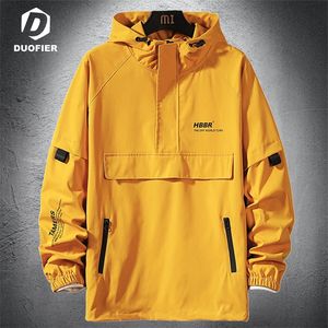 Giacca da uomo Primavera Autunno Trendy Pullover sottile Giacche con cappuccio Hip Hop Streetwear Cappotto casual maschile Capispalla giallo Giacca a vento 220811