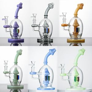 Grzybowa wodna bong bong szklany Bongs 9 cali hakahs w stylu prysznicowym Percolator Percolator o grubości 5 mm Zielony niebieski niebieski unikalne platformy do olejku wodnego wosku 14 mm rurki stawowe