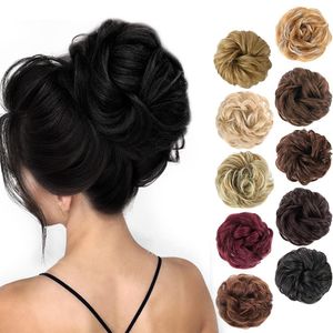 Unordentliche Haarknoten-Erweiterungen, 3 Stück/Lot, lockig, gewellt, Kunsthaar, Chignon-Haarteil, Haargummis, Scrunchy Updo für Frauen, LS14