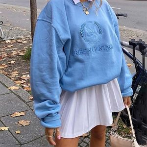 Women Hoodies Sweatshirts Autumn Harajuku Casual Vintage Embroid Long Sleeve Letters Print Overdimasy Pullovers Tops 220811
