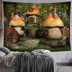 Libro magico Undici Mondo Funghi Foresta Arazzo Trippy Favole colorate Tappeti appesi a parete per la casa Dormitorio Fantasy Decor J220804