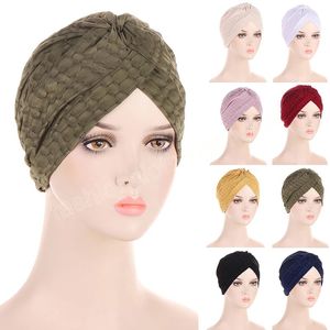 Kobiety elastyczna elastyczna czapka turban stała kolor w stylu muzułmański bąbelowy hat