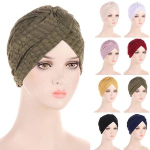 Women Elastic Stretchy Turban Cap Solid Color Muslim Style Bubble Hat Popular Simple All-match Ladies Hijab Cap Bandanas