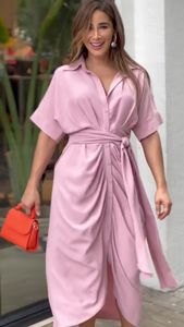 2023 Kobiety w rozmiarze Plus Vintage Sukienki Hutynowe panie na pół rękawie sukienki z łyżwiaczem w Wielkiej Brytanii Poliester Długie różowe żółte fioletowe letnie letnie swobodny