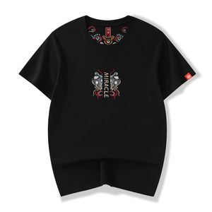 Herren-T-Shirts Plus Size Summer Mode Chinese Vintage Style Herren T-Shirt Lucky Koi Stickerei hochwertige T-Shirts Lose Casual Cotton t