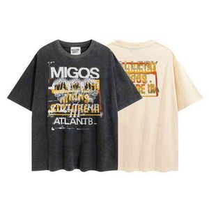 Футболка Атланта оптовых-Мужские рубашки дизайнерские галереи футболка Meichao Migos Atlanta Limited Gilding Ctton