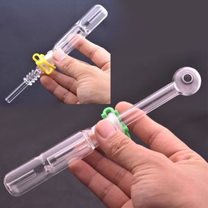 Mini Smoking 14mm glass Collect Kit with oil bowl or Quartz Nail Tip Keck Clip for water dab rig bong