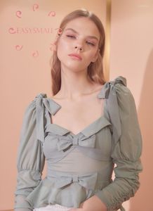 Damenblusen Hemden EASYSMALL For Love Lemons Frauenkleid Sommer Sexy Riemen Schleife High-End-Streetwear-Kleidung Enge hohe Taille Lange Ärmel