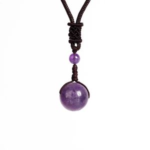 Natural Royal Amethysts Perlen Anhänger Halsketten Frau Transfer Viel Glück Amulett Seilkette Handgemachtes Schmuck Geschenk