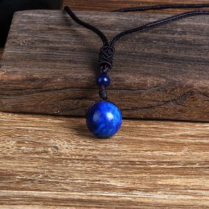 Natural Royal Lapis Lazuli Bead Pendant Necklaces Woman Transfer Good Luck Amulet Rope Chain Handmade Jewelry Gift