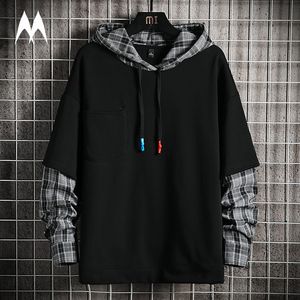 Plaid Patchwork Hoodie Men 2022 New Harajuku Hoodies Men High Street Switshirts Witherged Witherts Streetwear Men Clothing Y220818