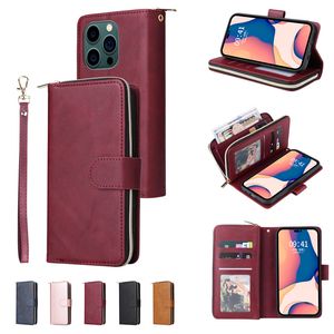 Slim Rope Magnetic Flip Zipper Phone Case för Samsung Galaxy S22 Ultra S21 Plus S20 Fan S21fe S20fe S20Lite Note20 Note10 Pro A23 Multifunktionellt läderplånbokskal