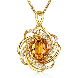 Gerçek 18K Gold 2 Karatlar Topaz Kolye Kadınlar Lüks Sarı Taş 18 K Kolye Kristal Takı Kadınlar Accessoires 220818