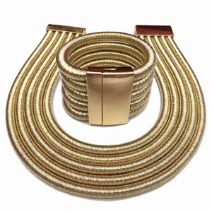 Bangle Designer Fashion Ethiopian African Jewelry Set Magnetic Buckle Choker Necklace Women Multilayer Weaving Exaggerated Bracelet