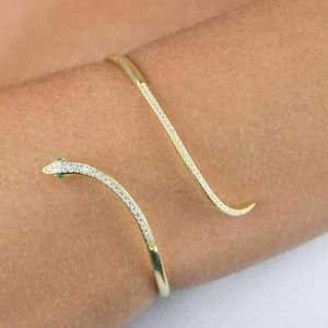 Designer Jewelry 2021 Arrived Gold Color Cute Animal Snake Bangle Bracelet European Women Fashion Iced Out 5a Cz Open Adjusted Cuff